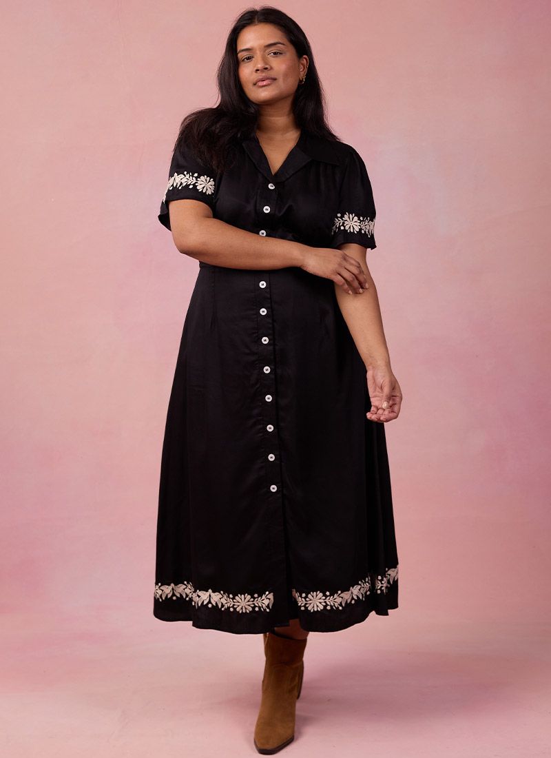 Este Black Embroidered Shirt Dress | Joanie