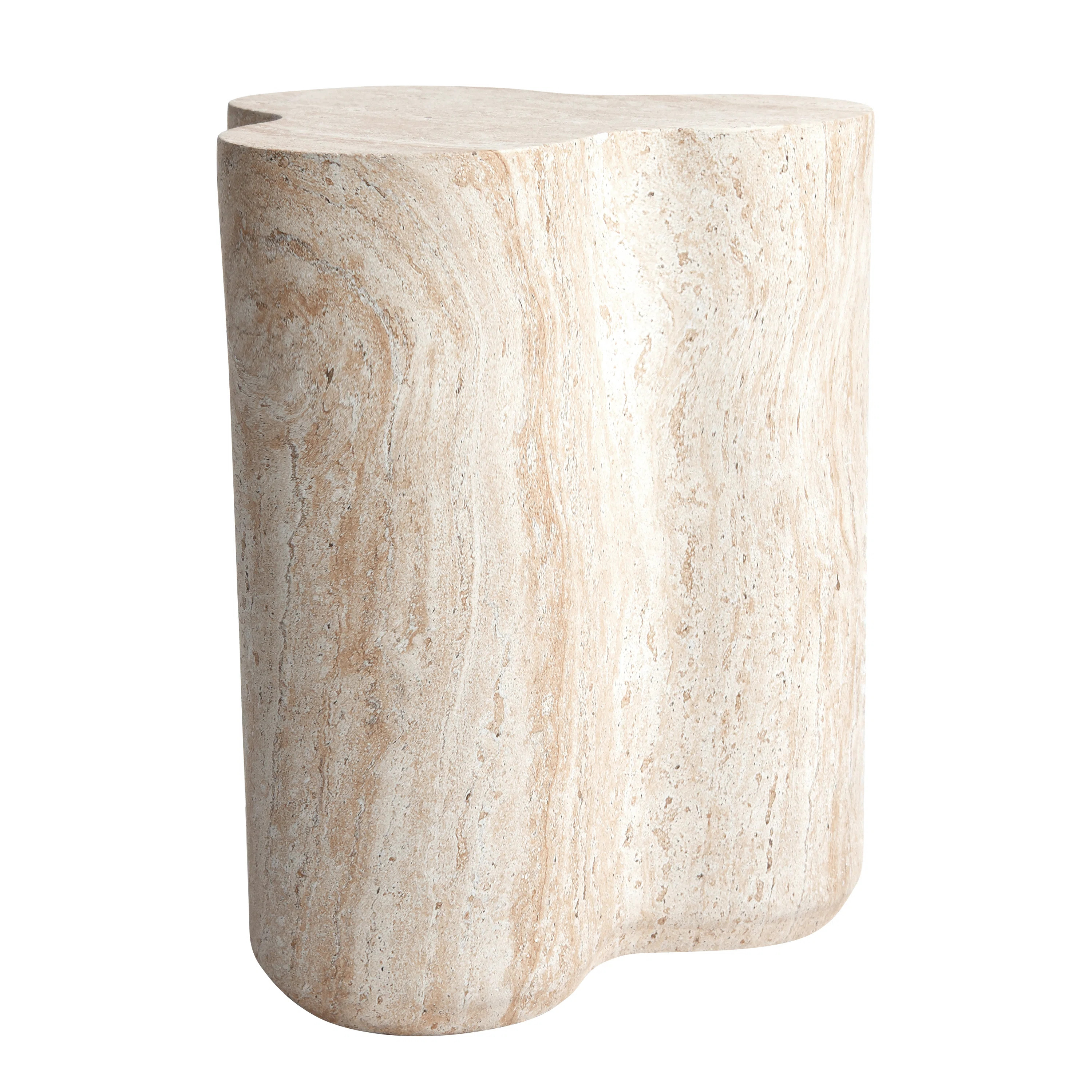 Clover Travertine Stone Finish Italian Design MgO Side Accent Table | Wayfair North America