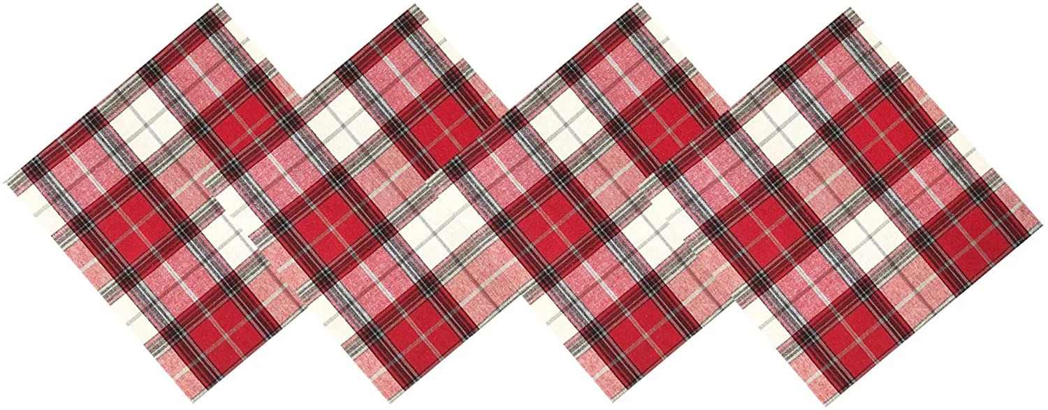 Lintex Comfy Cottage Christmas Plaid Cotton Fabric Napkins Tablecloth -Black, Red and Metallic Si... | Walmart (US)
