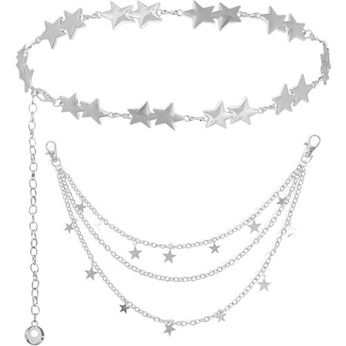WYVAS Waist Chain Belt Jeans Pants Chain, Punk Pocket Chain HipHop Wallet Chain for Women Belly Chain Goth Accessories Y2K (2 Pcs Stars) | Amazon (US)
