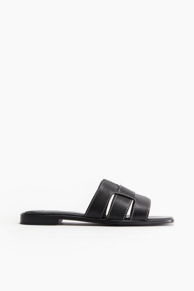 Leather slides - Low heel - Black - Ladies | H&M GB | H&M (UK, MY, IN, SG, PH, TW, HK)