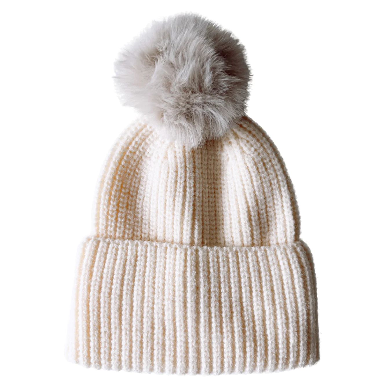 Rib Knit Fur Pom Hat, French Vanilla | SpearmintLOVE