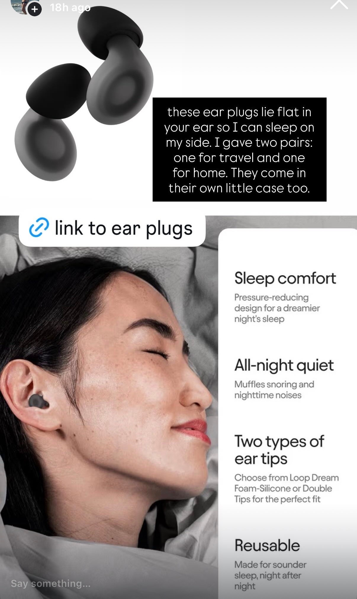 Best ear plugs!! They lie flat so you can sleep on your side.

#LTKTravel #LTKOver40