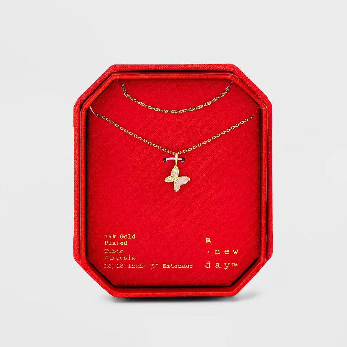 14K Gold Plated Cubic Zirconia and Mother of Pearl Butterfly Multi-Strand Necklace - A New Day™... | Target