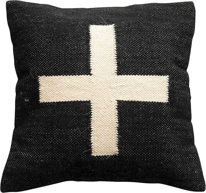 Creative Co-Op Wool Blend Swiss Cross, Black & Cream Color Pillow, 1 Count (Pack of 1) | Amazon (US)