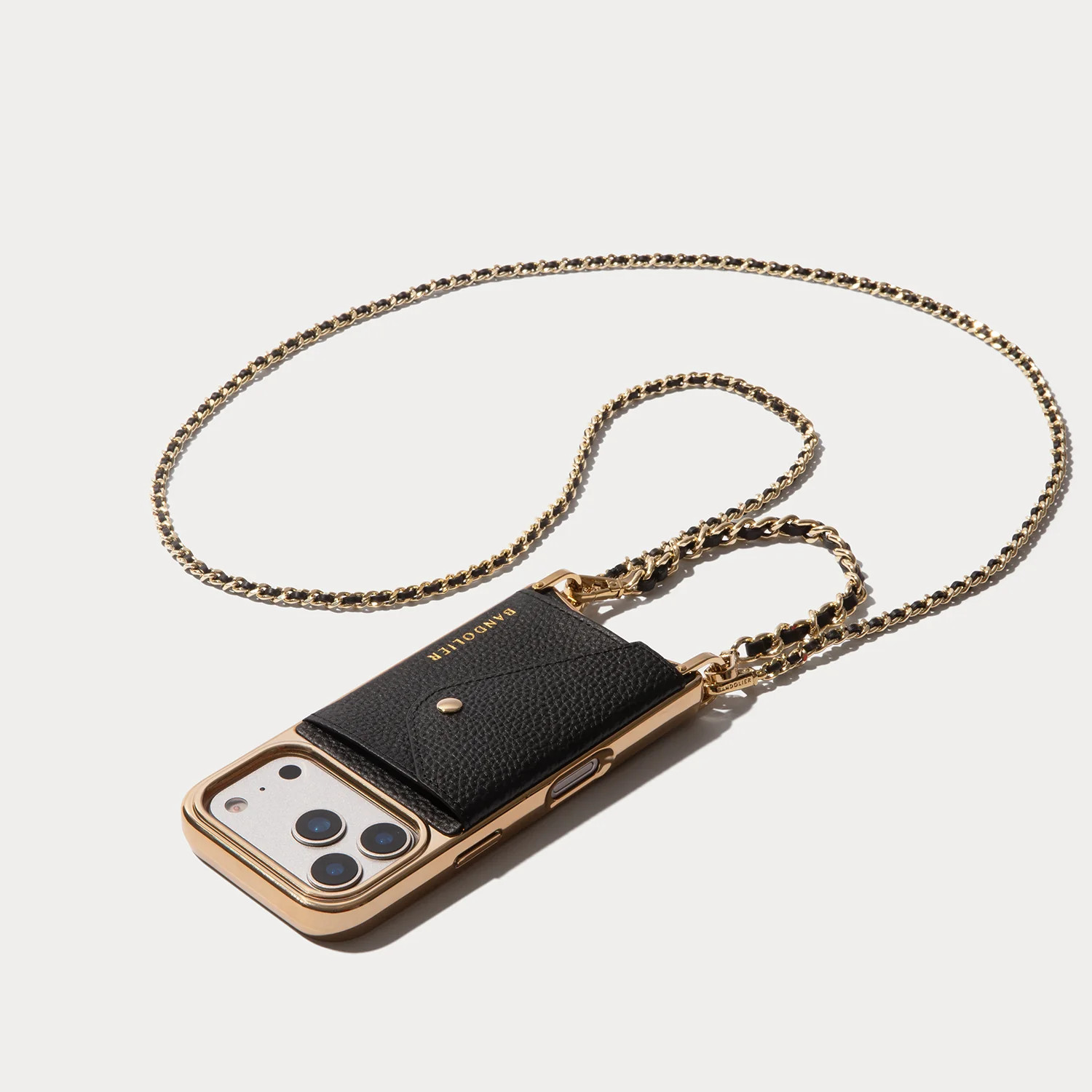 Lily Chrome Side Slot Leather Crossbody Bandolier Set - Black Chrome/G | Bandolier