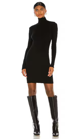 Tencel Cashmere Rib Long Sleeve Zip Turtleneck Mini Dress in Black | Revolve Clothing (Global)