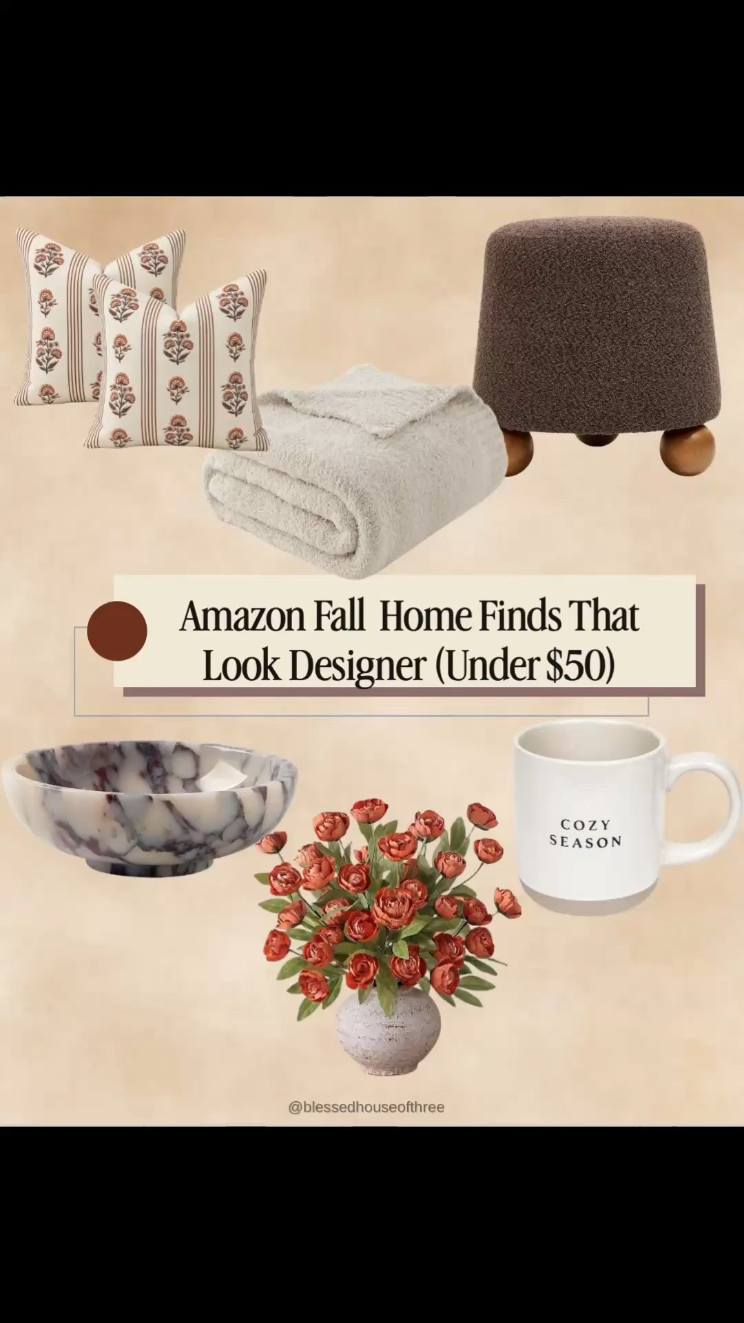 Amazon fall home decor finds under $50 that look so much more expensive than they are! 🍂 If you love designer-inspired home decor, cozy neutral spaces, vintage-inspired accents, and affordable decorating ideas, these Amazon finds are worth a look!

From warm wood table lamps and decorative storage boxes to vintage-style framed artwork, antique brass accents, textured throw pillows, cozy blankets, decorative bowls, and faux fall florals, these pieces are perfect for creating a warm, inviting home without spending a fortune.

I especially love mixing rich wood tones, soft neutral textures, aged brass, and subtle autumn colors for that collected, high-end look. Perfect for fall living room decor, entryway styling, shelf decor, coffee table styling, and cozy bedroom updates.

Shop these affordable Amazon home finds and designer-inspired fall decorating favorites right here! 🤎 Save for later and tap the bell to subscribe for more inspiration.

#amazonHomeFinds #FallHomeDecor #AffordableHomeDecor #NeutralHomeDecor #DesignerInspiredDecor