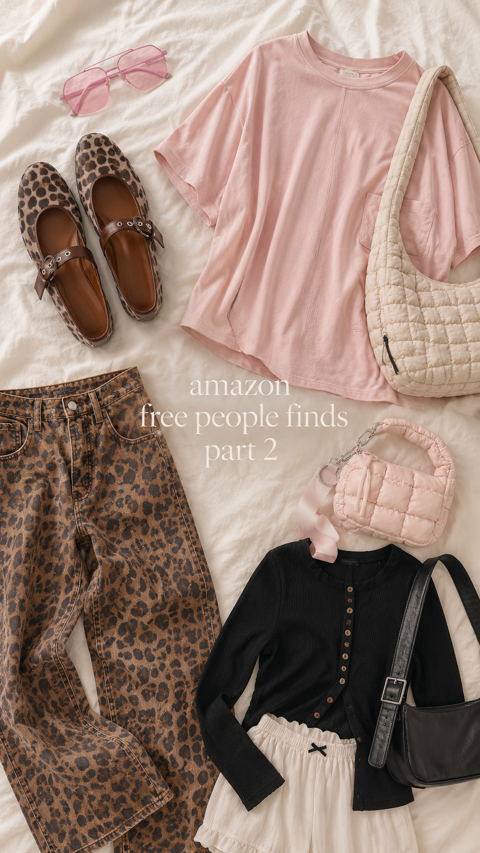 amazon free people finds part 2 🤍✨ these pieces are giving effortless cool girl, boutique-inspired, and free people vibes for less. obsessed with the pink sunglasses, leopard mary janes, oversized tee, leopard pants, quilted bags, and easy layering pieces that make every outfit feel more styled. perfect for coffee runs, errands, weekend outfits, casual summer looks, and college girl style. comment “free people” and i’ll send the links 🫶

#amazonfinds #amazonfashion #freepeopleinspired #fpvibes #amazondupes #amazonfavorites #coolgirlaesthetic #cleangirlaesthetic #collegegirlstyle #casualoutfits #summeroutfits #ltkfinds #boutiqueinspired #affordablefashion #amazonmusthaves
 

 #LTKgrwm #LTKootd #LTKU