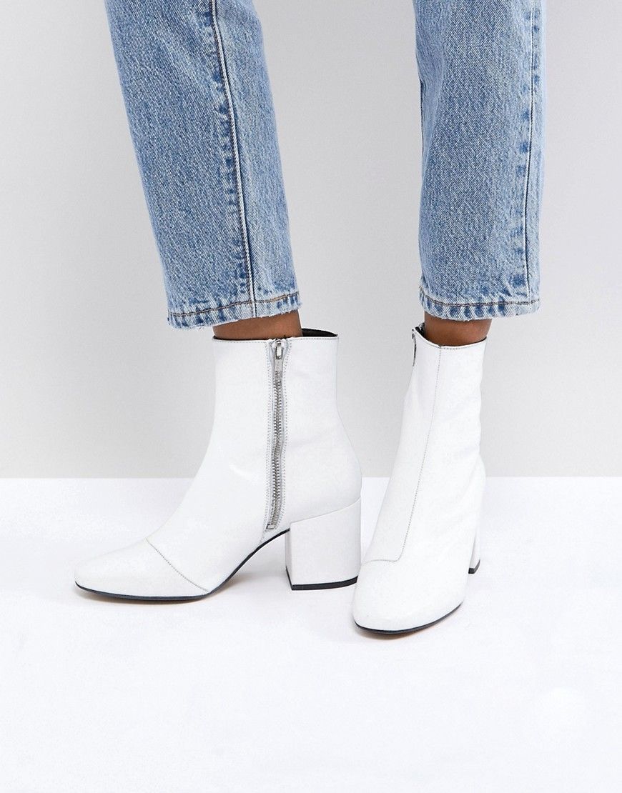 ASOS ROSANA Leather Block Heeled Boots - White | ASOS US