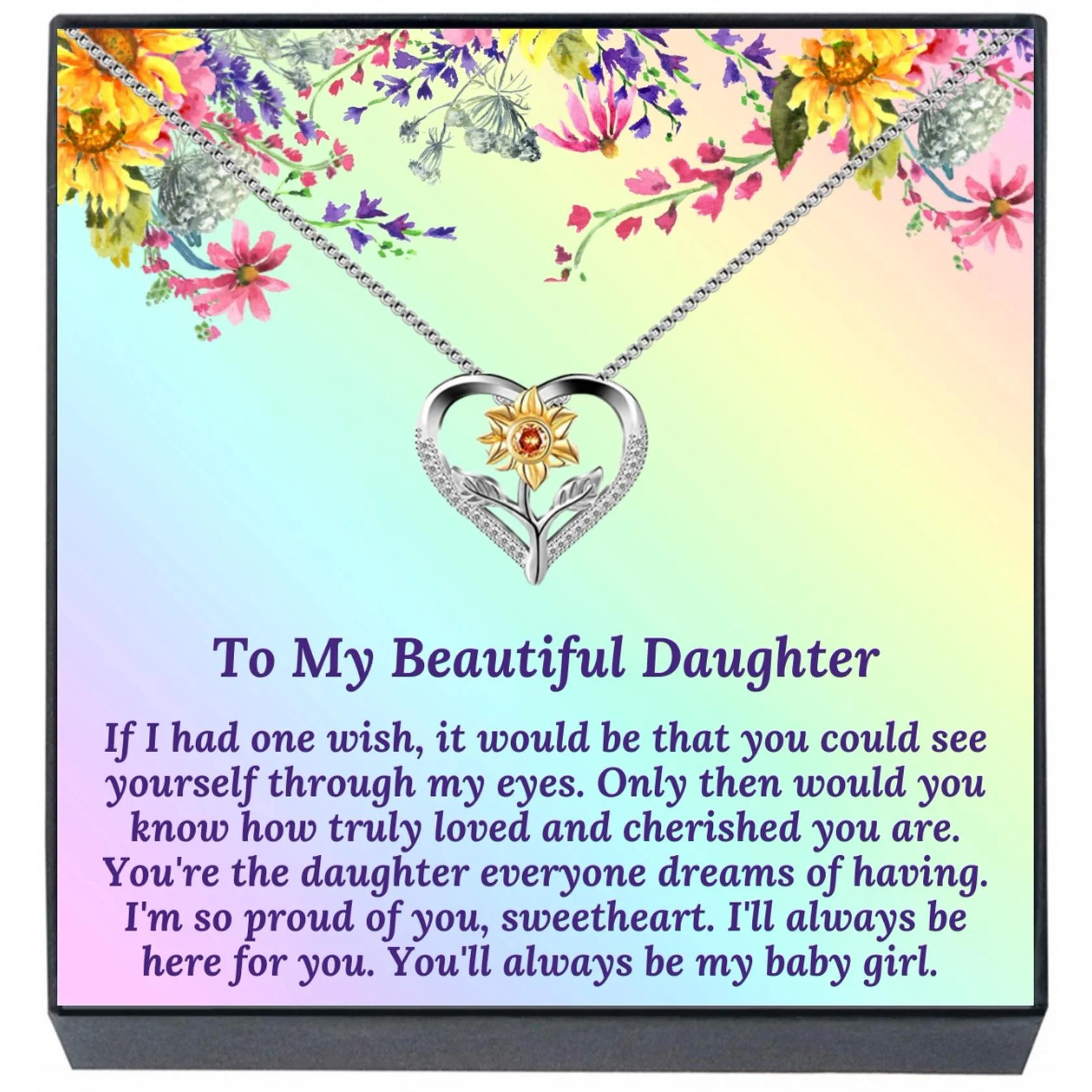 Daughter Sunflower Heart Easter Necklace Jewelry Gift from Mom, Dad, Quote for Women, Teens, Girl... | Walmart (US)