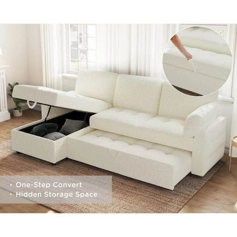 Papajet Pull Out Sofa Bed, Modern Tufted Sleeper Sofa, Couch Bed with Storage Chaise, L Shaped -W... | Walmart (US)
