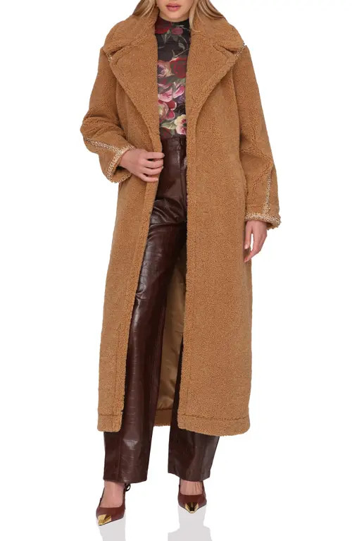 Avec Les Filles Faux Shearling Long Coat in Camel at Nordstrom, Size Large | Nordstrom