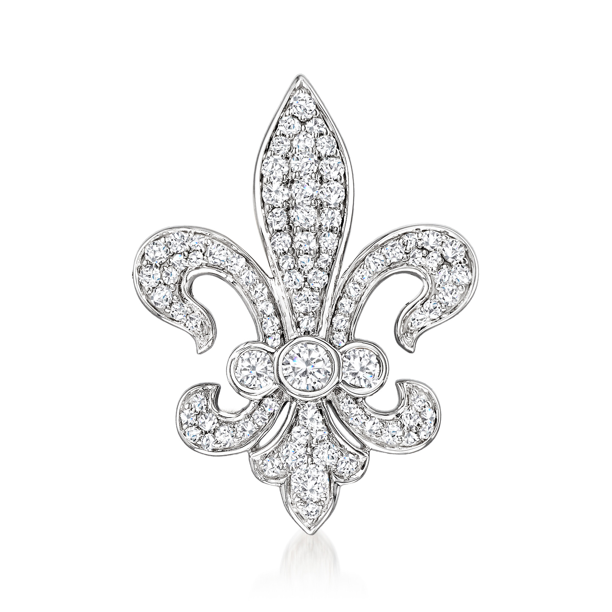 1.00 ct. t.w. Diamond Fleur-De-Lis Pin in Sterling Silver | Ross-Simons