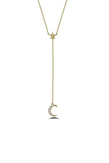 Gold Plated Sterling Silver Simulated Diamond Star & Moon Y-Necklace | Nordstrom Rack