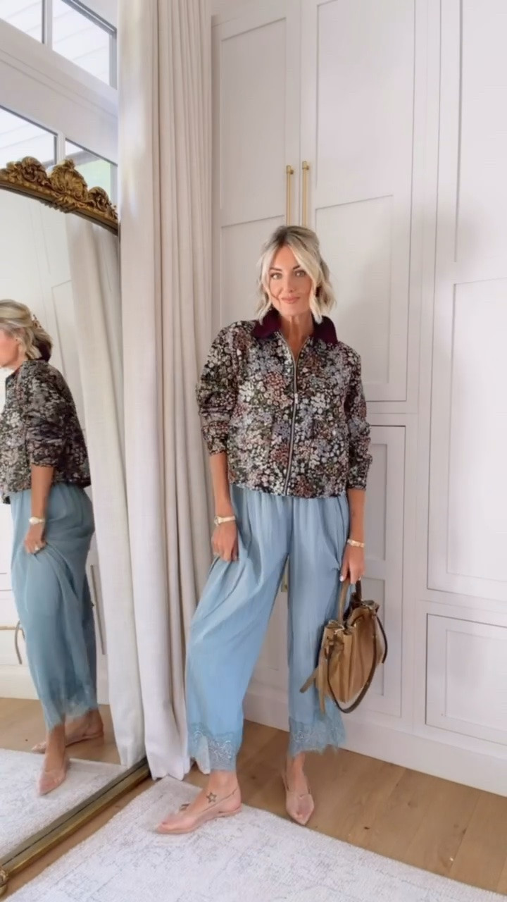 I have been loving dusty blue for fall! These pants are an Amazon find, and they are so cute! I love how it pulls out the blue from this jacket! Wearing XS in jacket & S in pants!

Loverly Grey, Walmart, floral jacket, satin pants, fall outfit, Amazon, mesh shoes

#LTKSeasonal