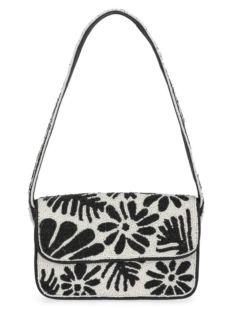 Scoop Women's Beaded Flap Shoulder Bag, Black/White | Walmart (US)