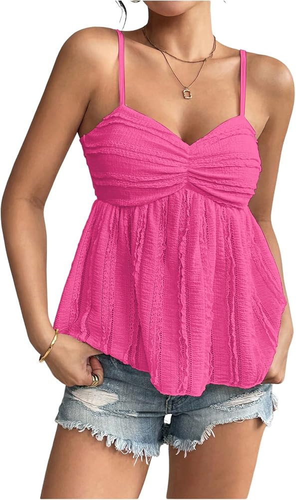 Verdusa Women's Peplum Babydoll Crop Tops Y2k Ruched Dressy Casual Cute Summer Spaghetti Strap Ca... | Amazon (US)