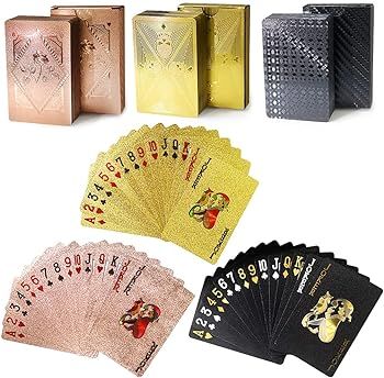 3 Decks Waterproof Playing Cards Plastic Deck of Playing Poker Cards Cool Black Rose Gold, Themed... | Amazon (US)