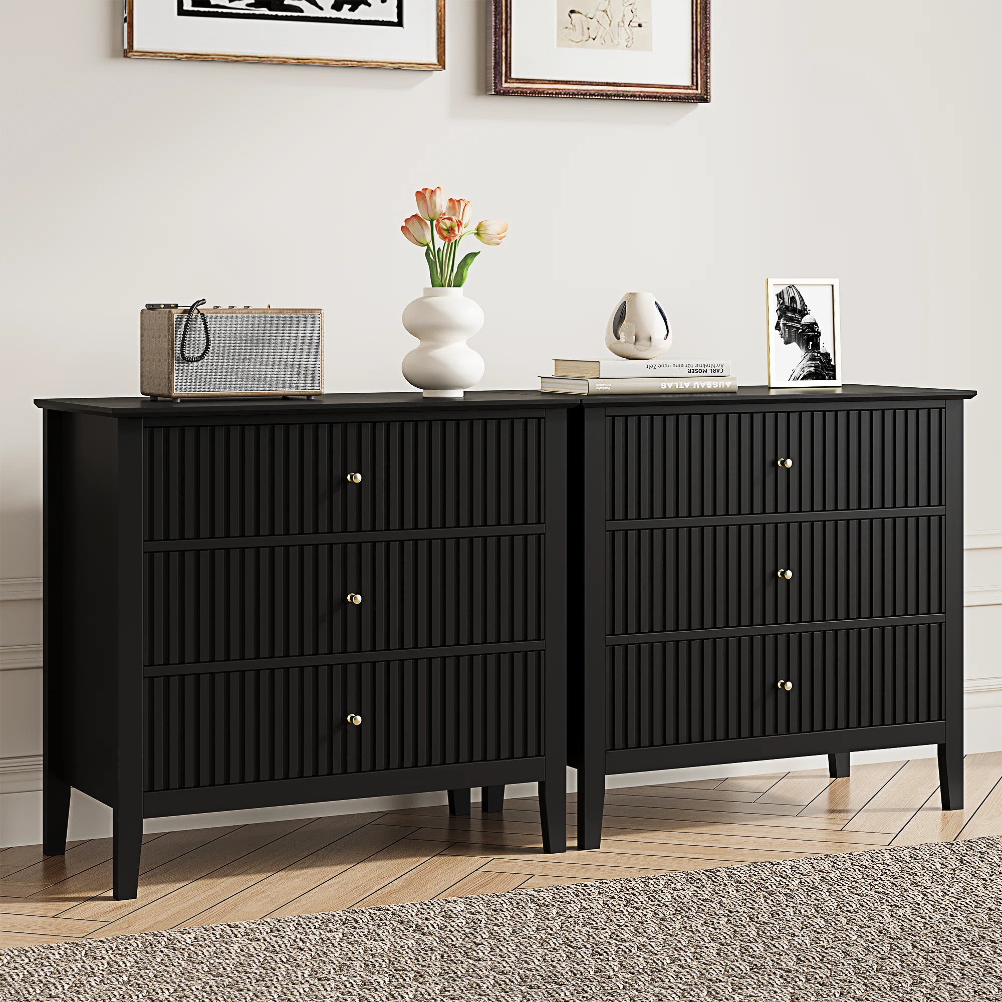 Amberrae Large 3 Drawer Dresser,Set of 2 | Wayfair North America