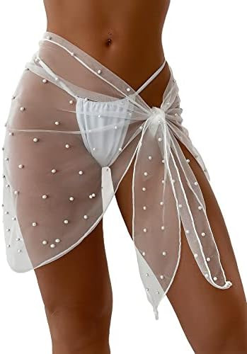 GORGLITTER Women's Cover Up Sarong Wrap Skirt Bachelorette Outfits for Bride Sheer Mesh Bridal Sw... | Amazon (US)