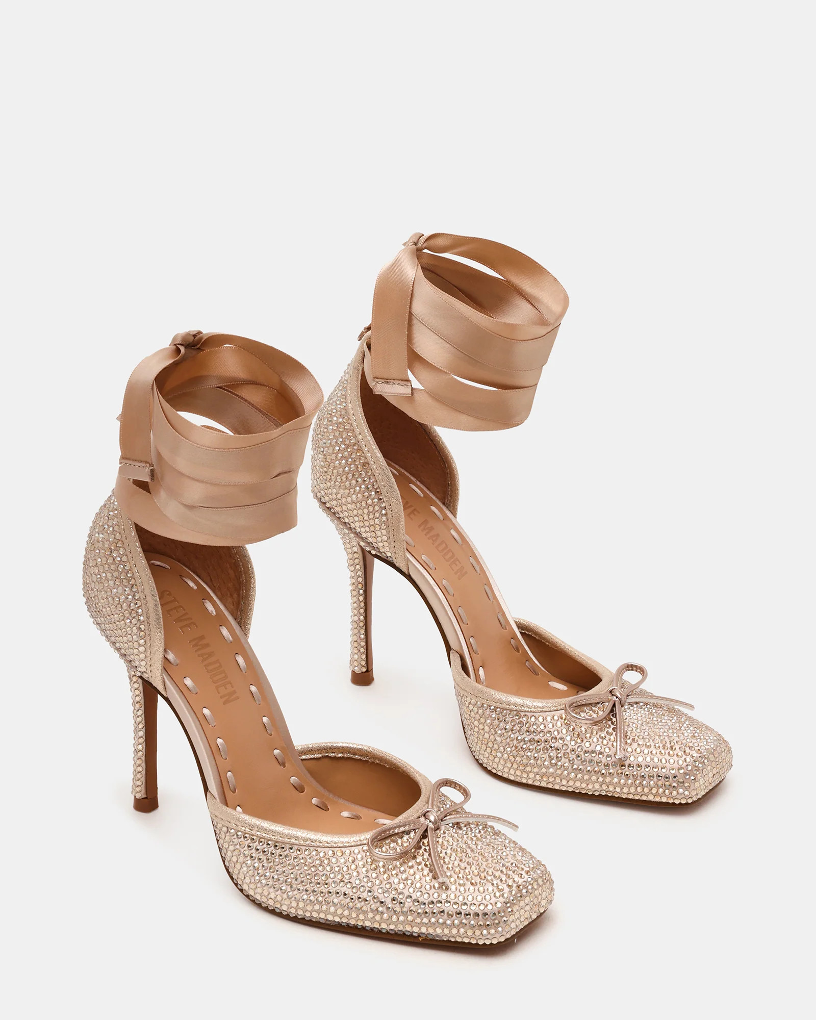 LARINA Champagne Rhinestones Square-Toe Stiletto Lace-Up Women's Heel | Steve Madden (US)