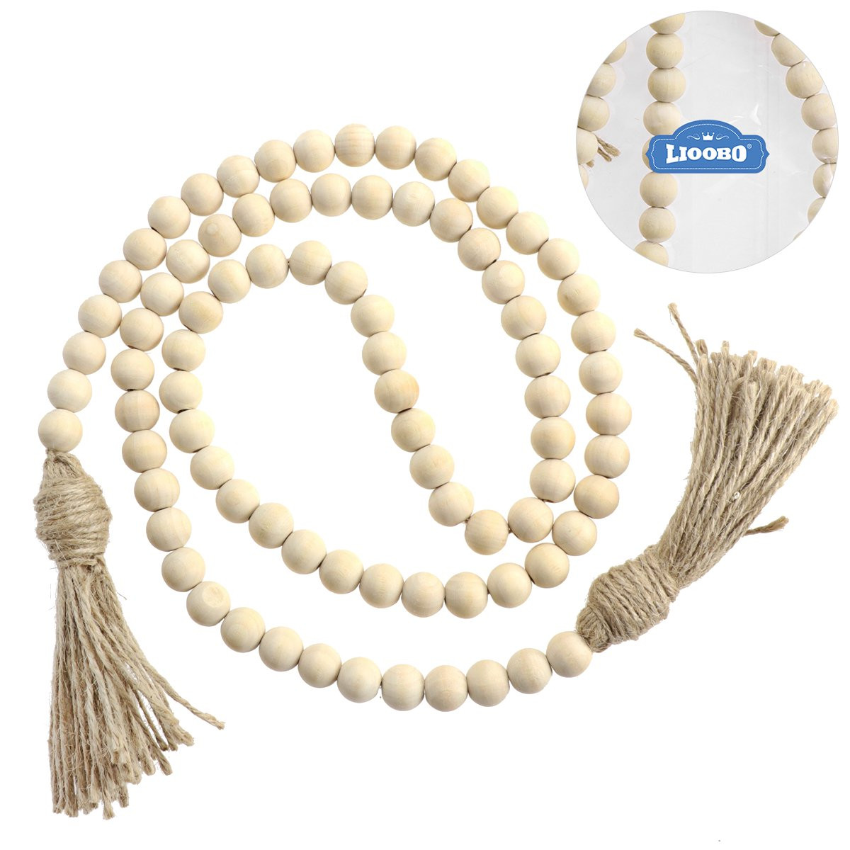 Wood Bead Garland with Tassels Farmhouse Beads Rustic Home Decor | Walmart (US)