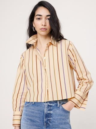 Cropped Cotton Poplin Shirt with Elbow Patches | Banana Republic (US)