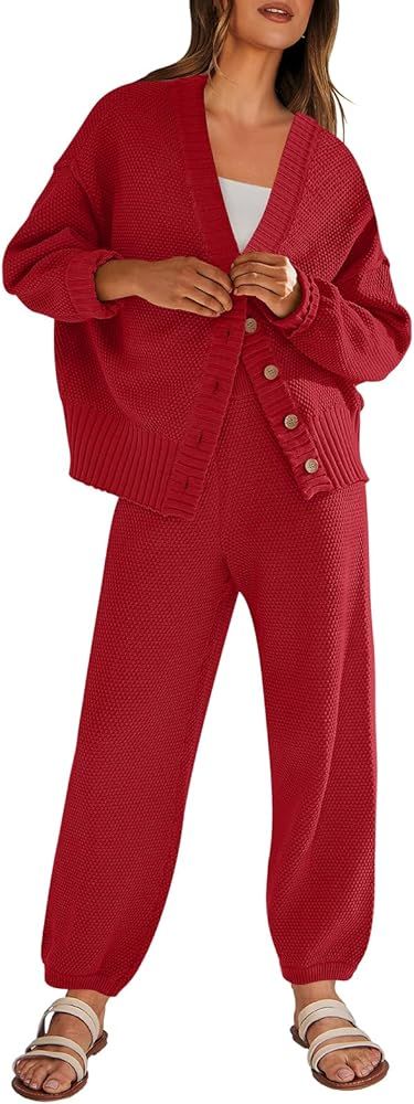 ANRABESS Women 2 Piece Outfits Long Sleeve Cardigan Sweater Sets Casual Lounge Matching Clothes S... | Amazon (US)