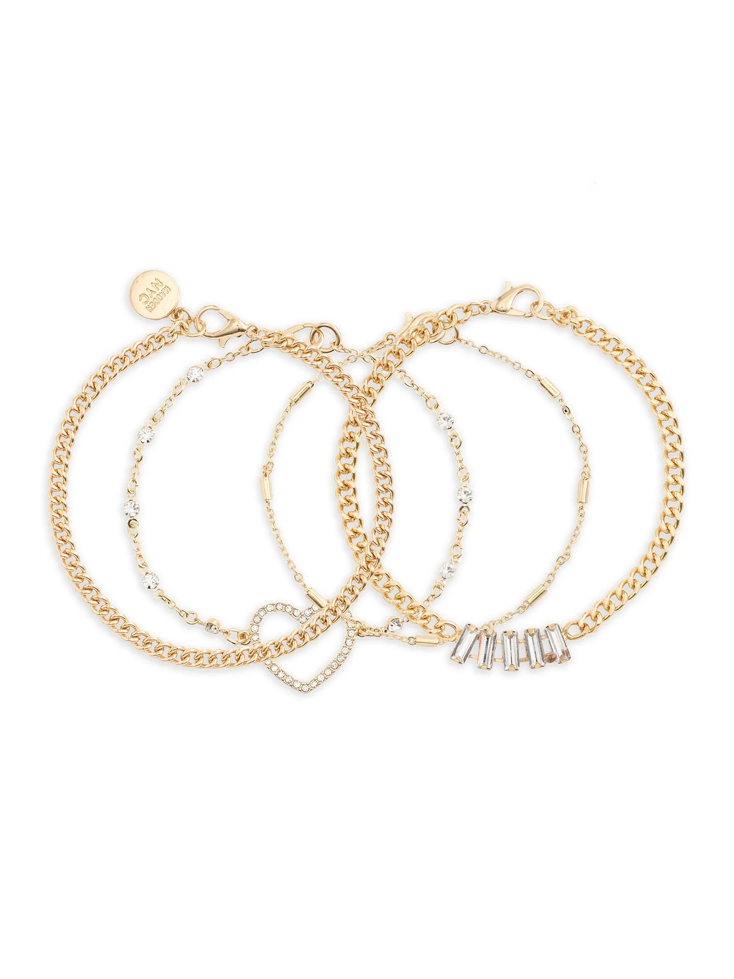 Madden NYC Women's Fashion Gold Tone Pavé Heart Mixed Bracelet Set, 4-Piece | Walmart (US)