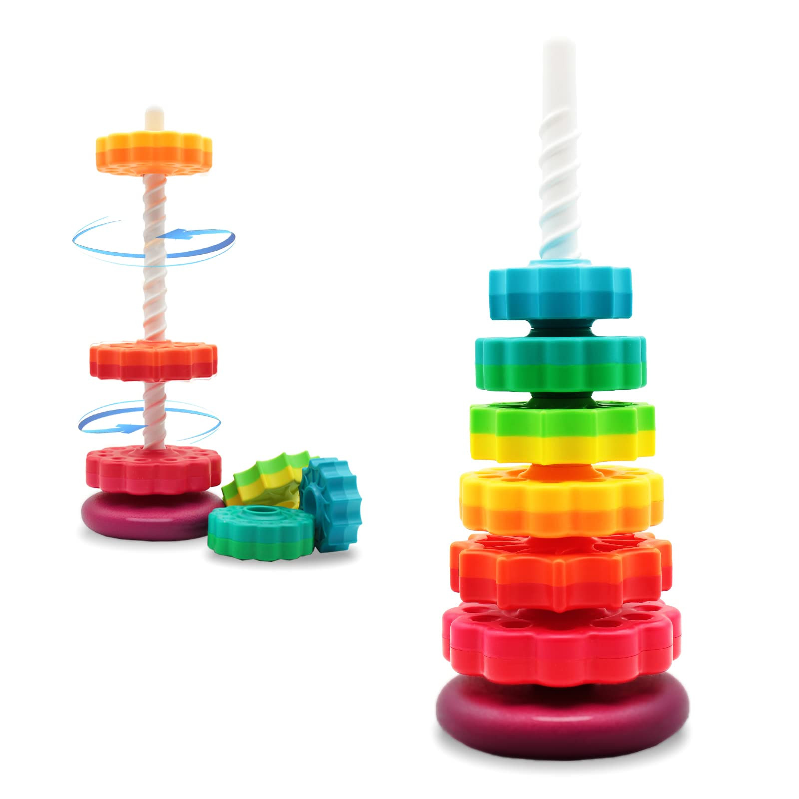 Educational Spinning Stacking Toys, Rainbow Stacking Rings Baby Toy, Montessori Sensory Learning ... | Amazon (US)