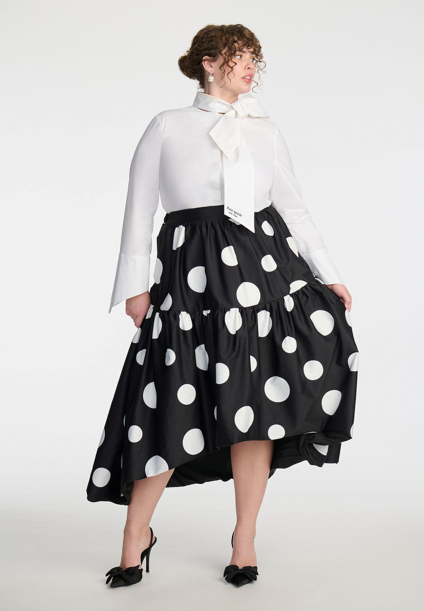 ELOQUII x kate spade new york Tiered Dot Maxi Skirt | Eloquii