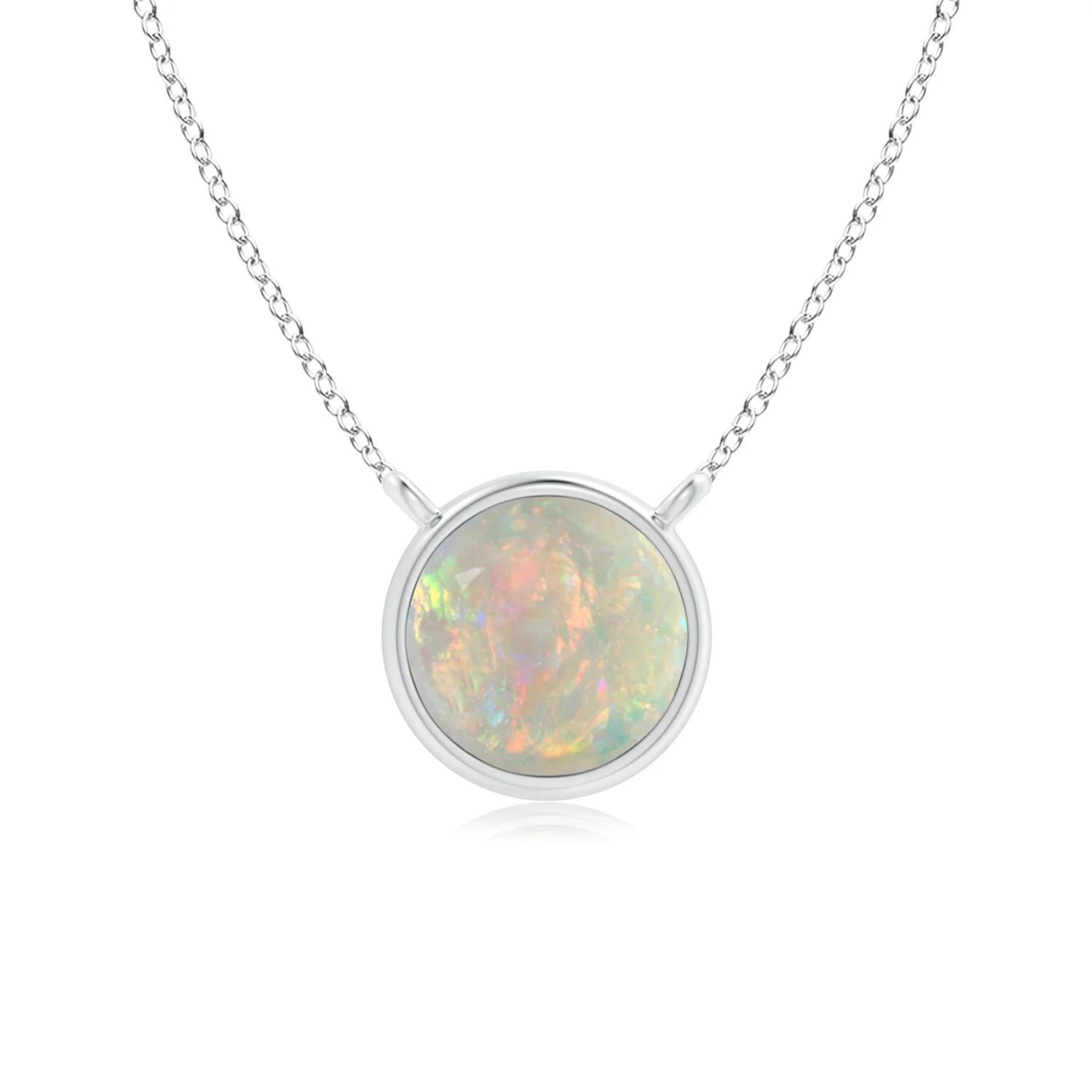 Bezel-Set Round Opal Solitaire Necklace | Angara | Angara US