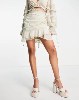 ASOS DESIGN mini skirt with ruffle detail in stone - part of a set | ASOS (Global)