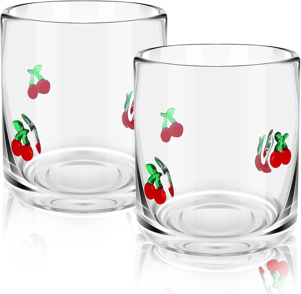 2 Pcs Cherry Icon Juice Glasses, 14oz Red Cherry Stemless Wine Drinking Juice Glass Cup for Birth... | Amazon (US)