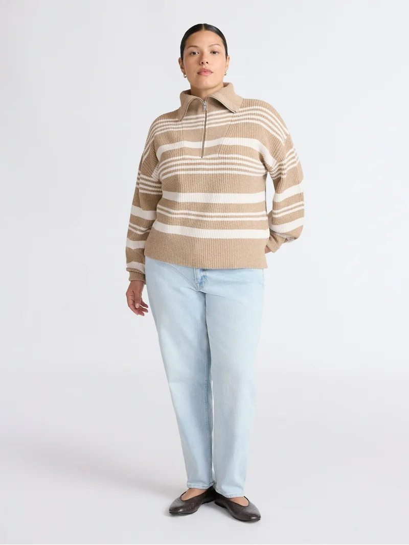 Free Assembly Women's and Women's Plus Half Zip Sweater with Long Sleeves, Midweight, Sizes XS-4X | Walmart (US)