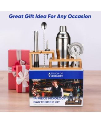 Touch of Mixology Premium 14 Piece Stainless Steel Bartender Kit with Bamboo Stand - Macy's | Macy's