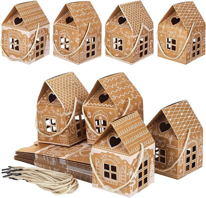 Gersoniel 24 Pcs Christmas Gift Boxes Candy Gingerbread House Mini Christmas Party Favor Box Smal... | Amazon (US)