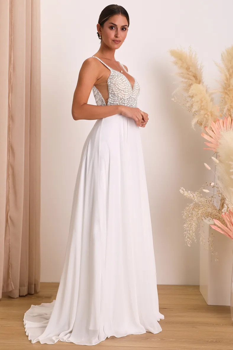 True Love White Beaded Rhinestone Maxi Dress | Lulus (US)