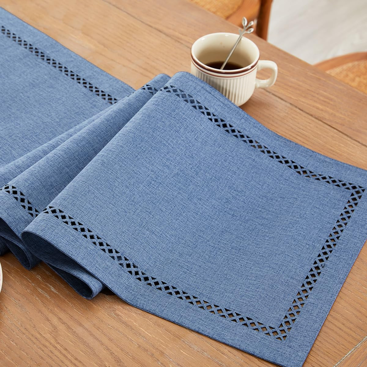 Burlap Style Farmhouse Table Runner, 13 x 60 Inch Blue, Rustic Geometric Hollow Table Runners 60 ... | Amazon (US)