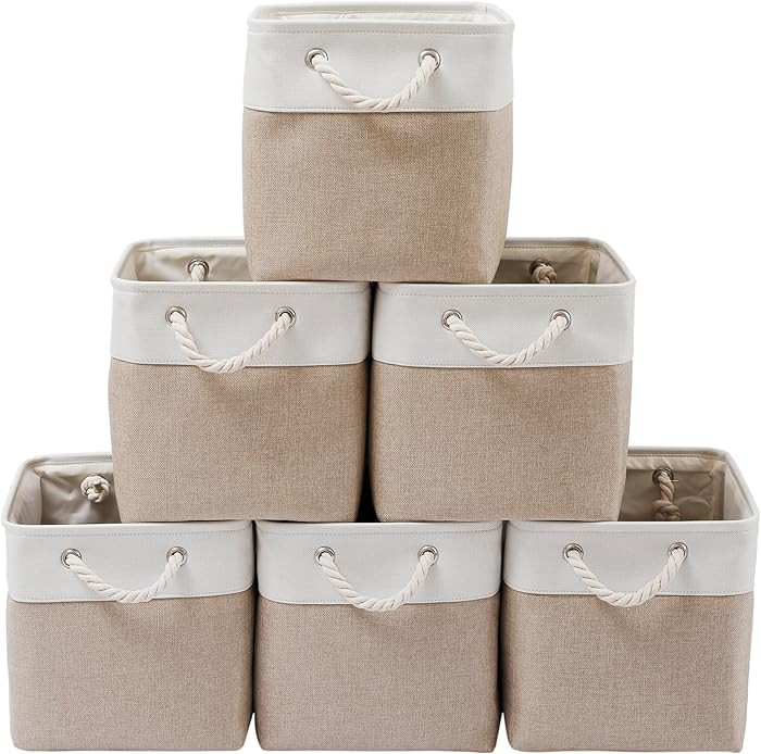 13 x 13 Inch Cube Storage Bins, 6 Pack Extra Large Collapsible Fabric Storage Bin with Ropes, Fol... | Amazon (US)