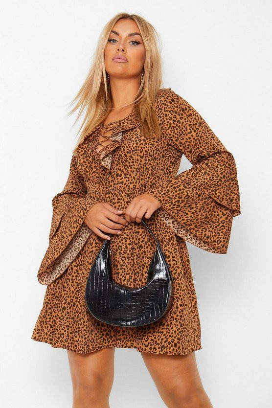 Plus Leopard Print Ruffle Smock Dress | Boohoo.com (US & CA)