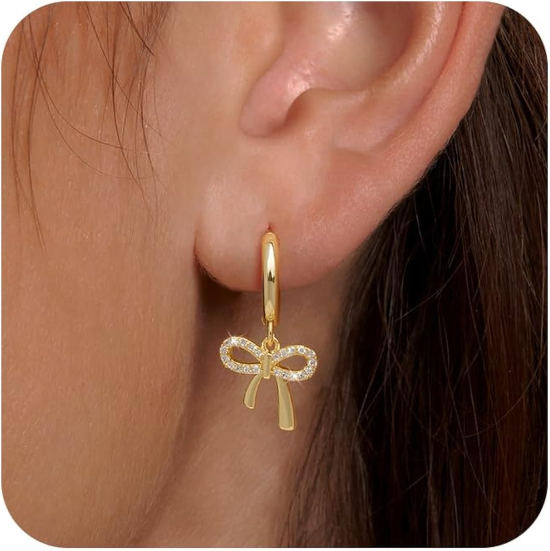 Gold Earrings for Women Trendy Bow Earrings 14K Gold Plated/Silver Hoops Simple Bow Twist Gold Hu... | Amazon (US)