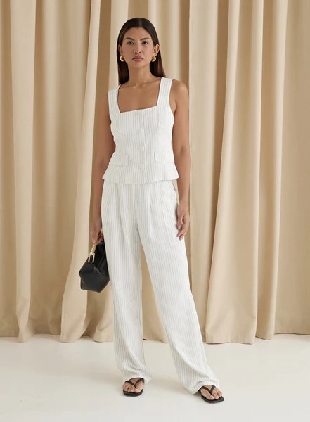 White Pinstripe Tailored Trouser- Kadaya | 4th & Reckless