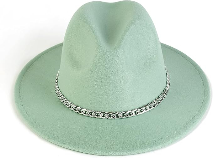 Gossifan Classic Wide Brim Fedora Hat with Chain Belt Buckle | Amazon (US)