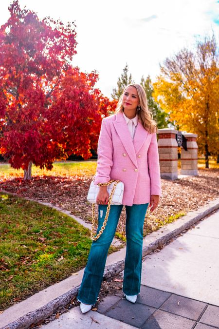 Pink textured blazer - fall outfit inspiration. 

#LTKSeasonal #LTKfindsunder100 #LTKstyletip