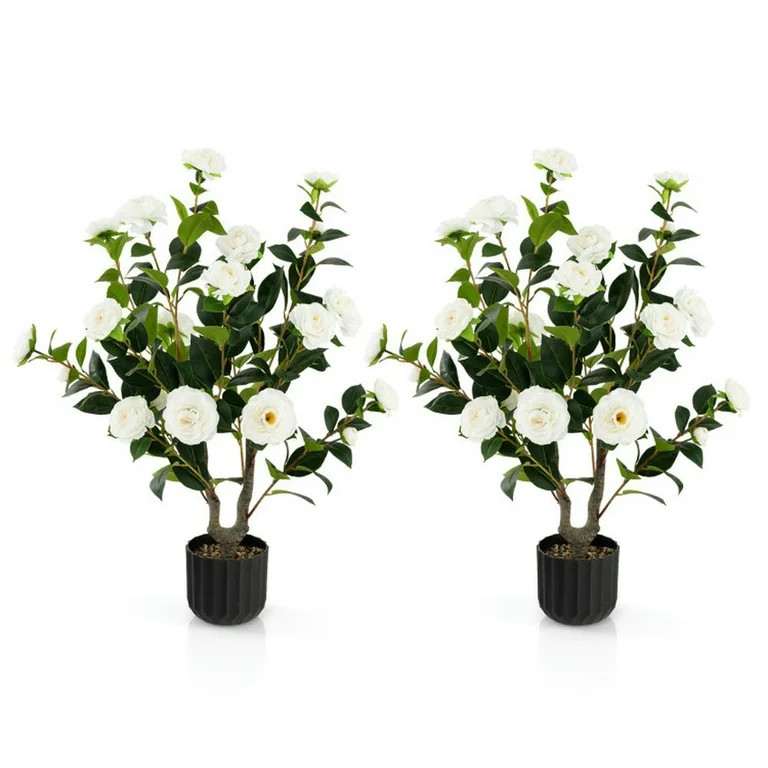 Demifill 38 inch Artificial Camellia Tree, 2-Pack Faux Flower Plant in Cement Pot, Artificial Pla... | Walmart (US)
