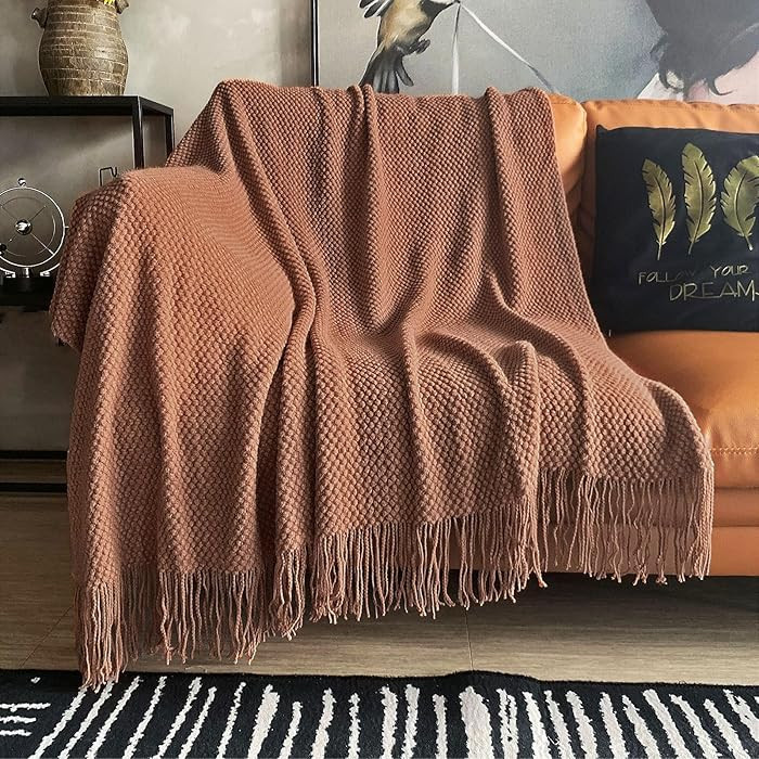 LOMAO Manta Tejida con Borlas Textura de Burbujas Mantas Ligeras para Funda de Sofá Decoración ... | Amazon (US)