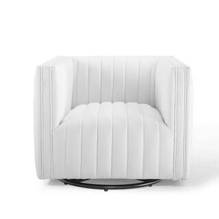 MODWAY Perception White Tufted Swivel Upholstered Armchair EEI-3926-WHI | The Home Depot