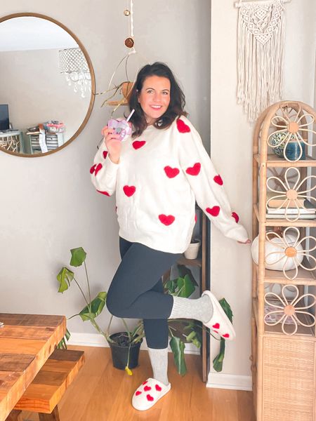 That comfy girl vibe for Valentine’s Day’ 💌💫 The quality of this sweater is surprisingly good and along with these slippers is so comfy! 

#LTKparties #LTKmidsize #LTKfindsunder50